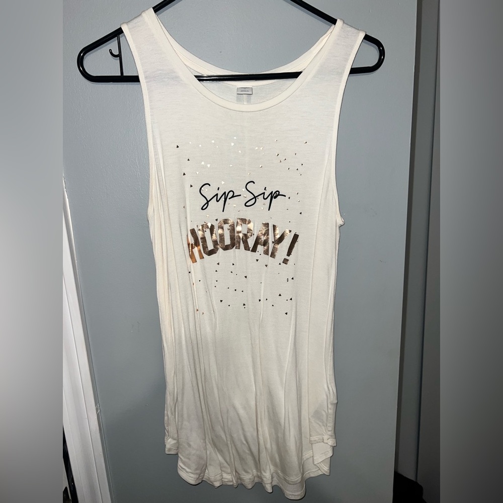 Old Navy White Sequin Sleeveless Muscle Tee “Sip Sip Hooray”